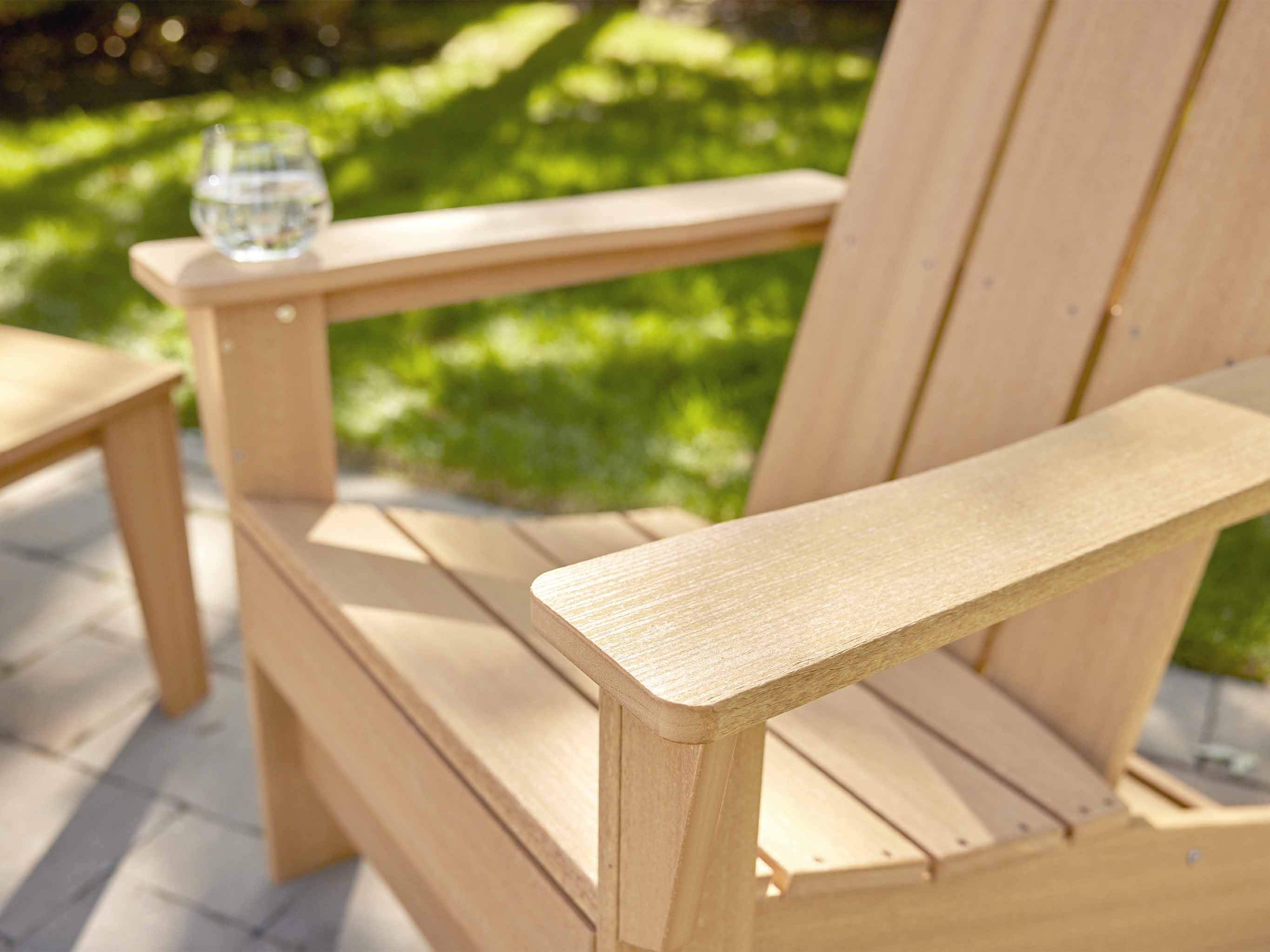 Aria Natural Teak Adirondack Chair Zoomed In
