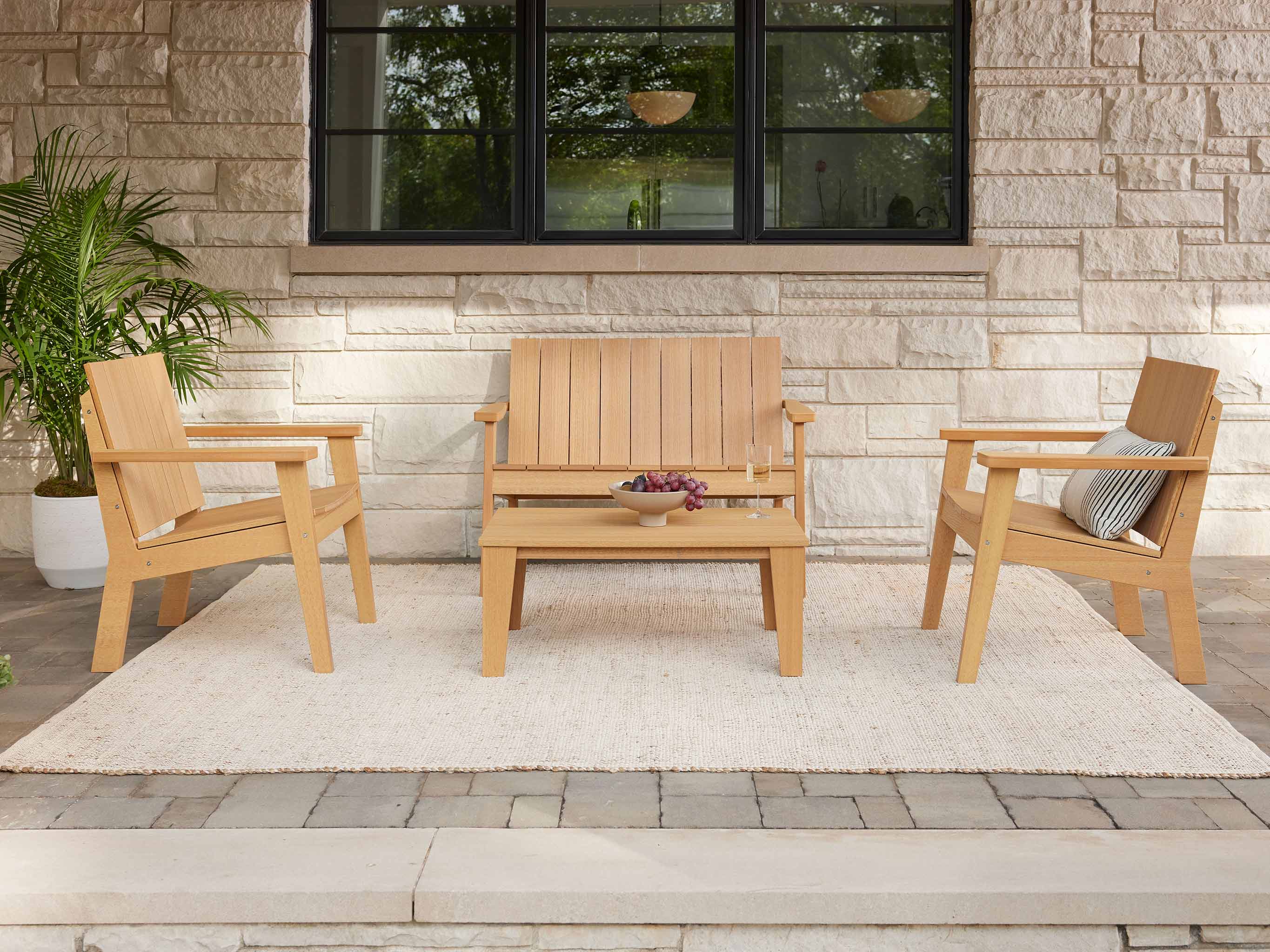Ashland Chat Chair and Loveseat Set Natural Teak