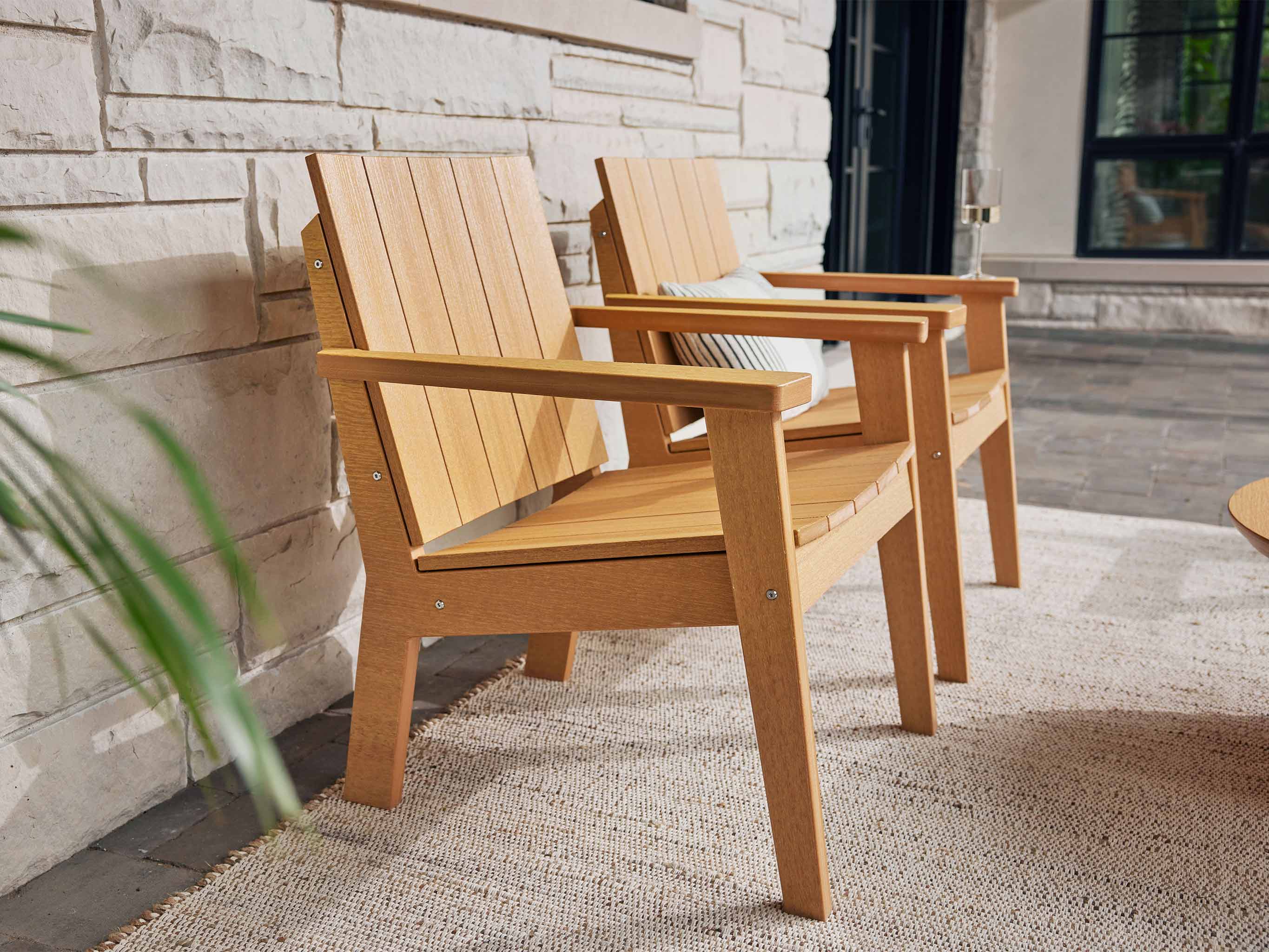 Natural Teak Ashland Chat Chair Set on Patio