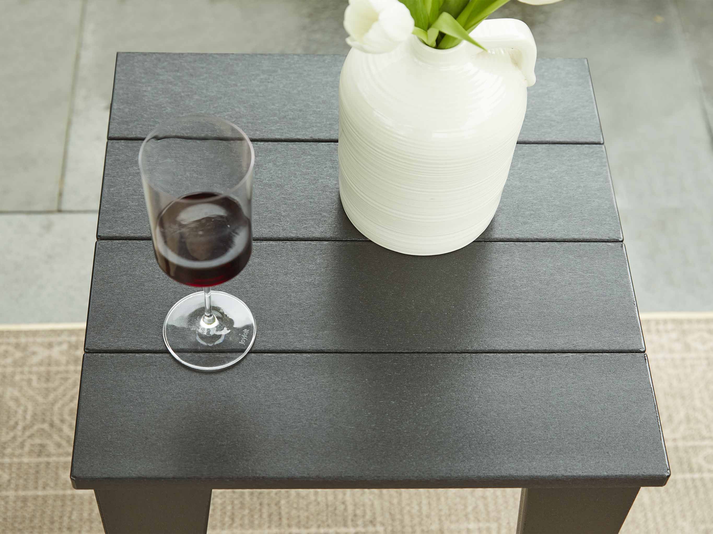 Black Modern Side Table with wine glasses