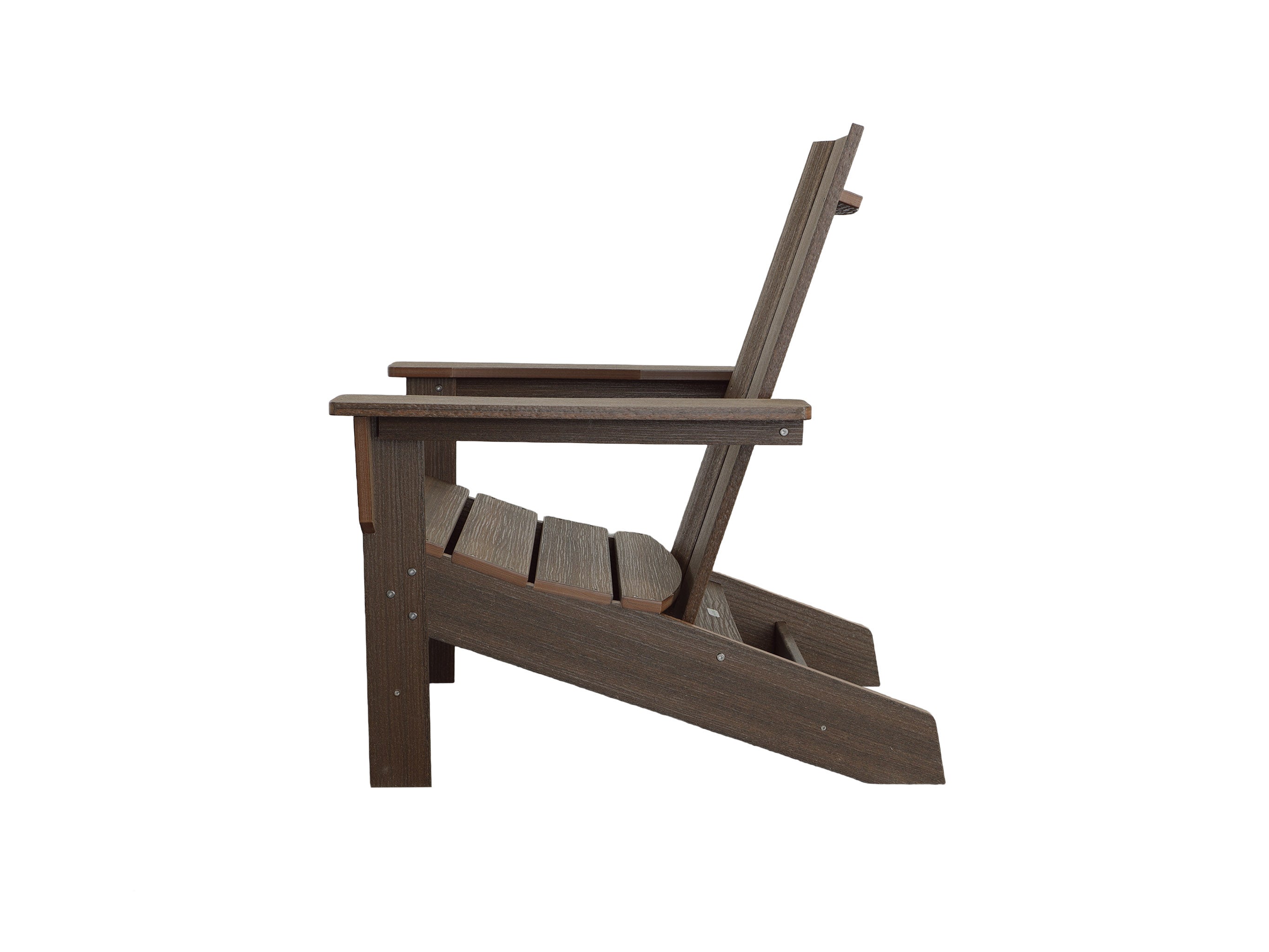 Half - Aria Brazilian Walnut Woodgrain Adirondack Chair Side View Blank Background