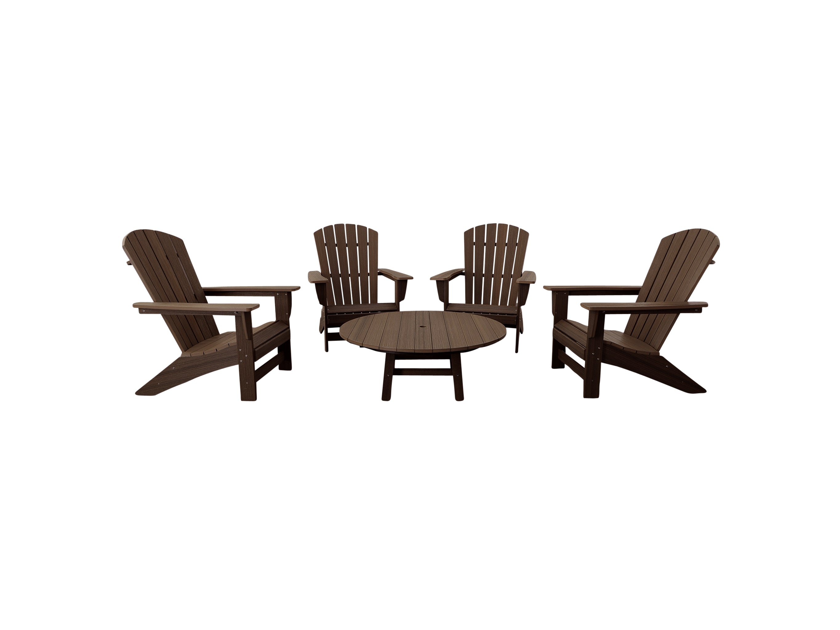 Brazilian Walnut Four Chair Set Johnson Bay Adirondack Chairs and Madison Conversation Table Blank
