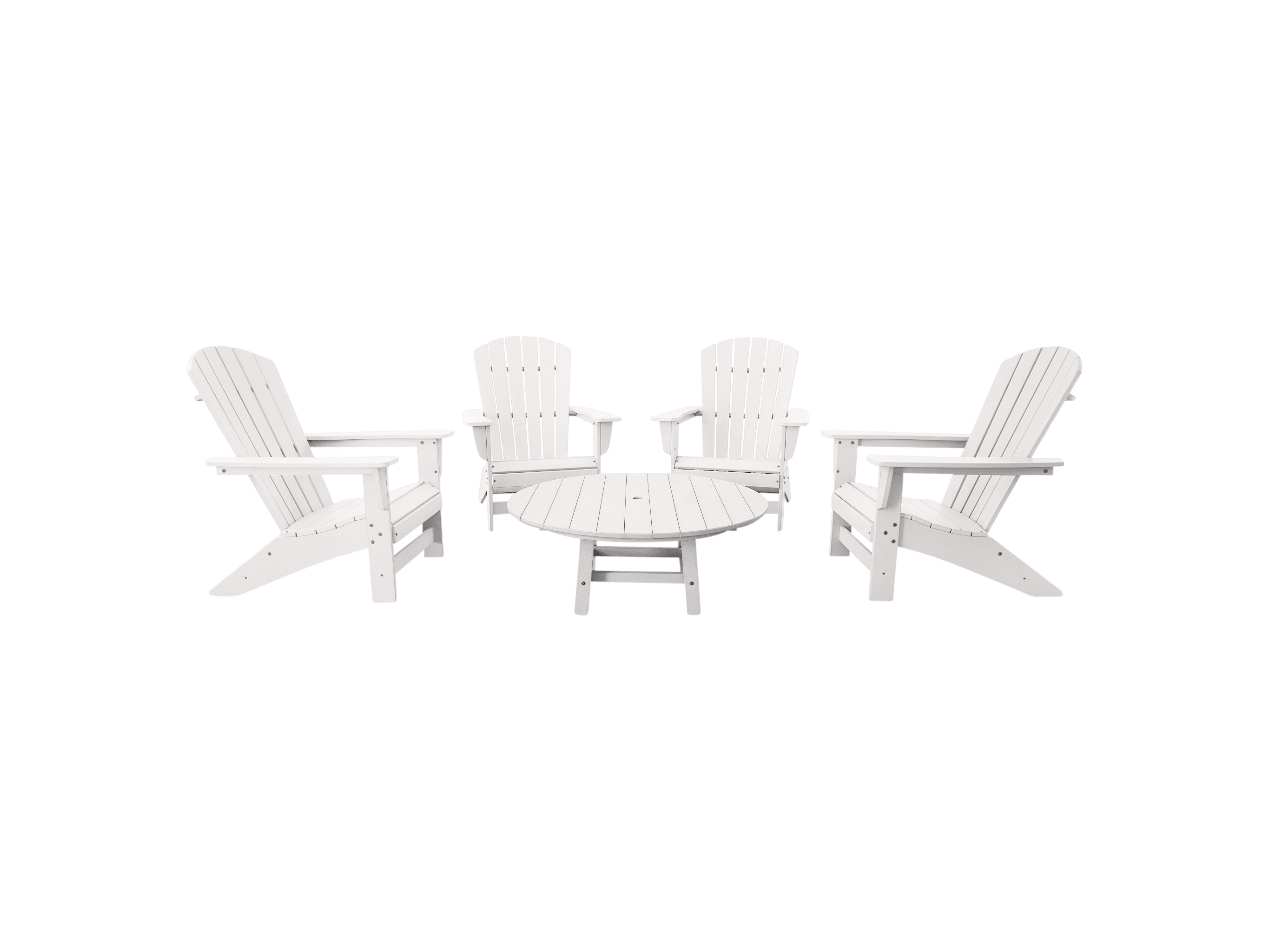 White Four Chair Set Johnson Bay Adirondack Chairs and Madison Conversation Table Blank