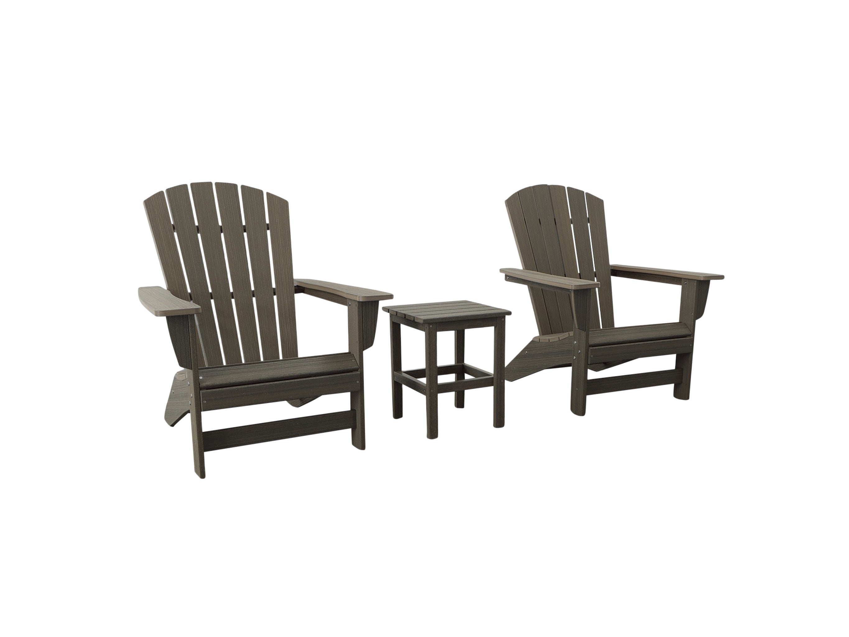 Coastal Gray Two Chair Set and Side Table Johnson Bay Adirondack Chair Blank Background
