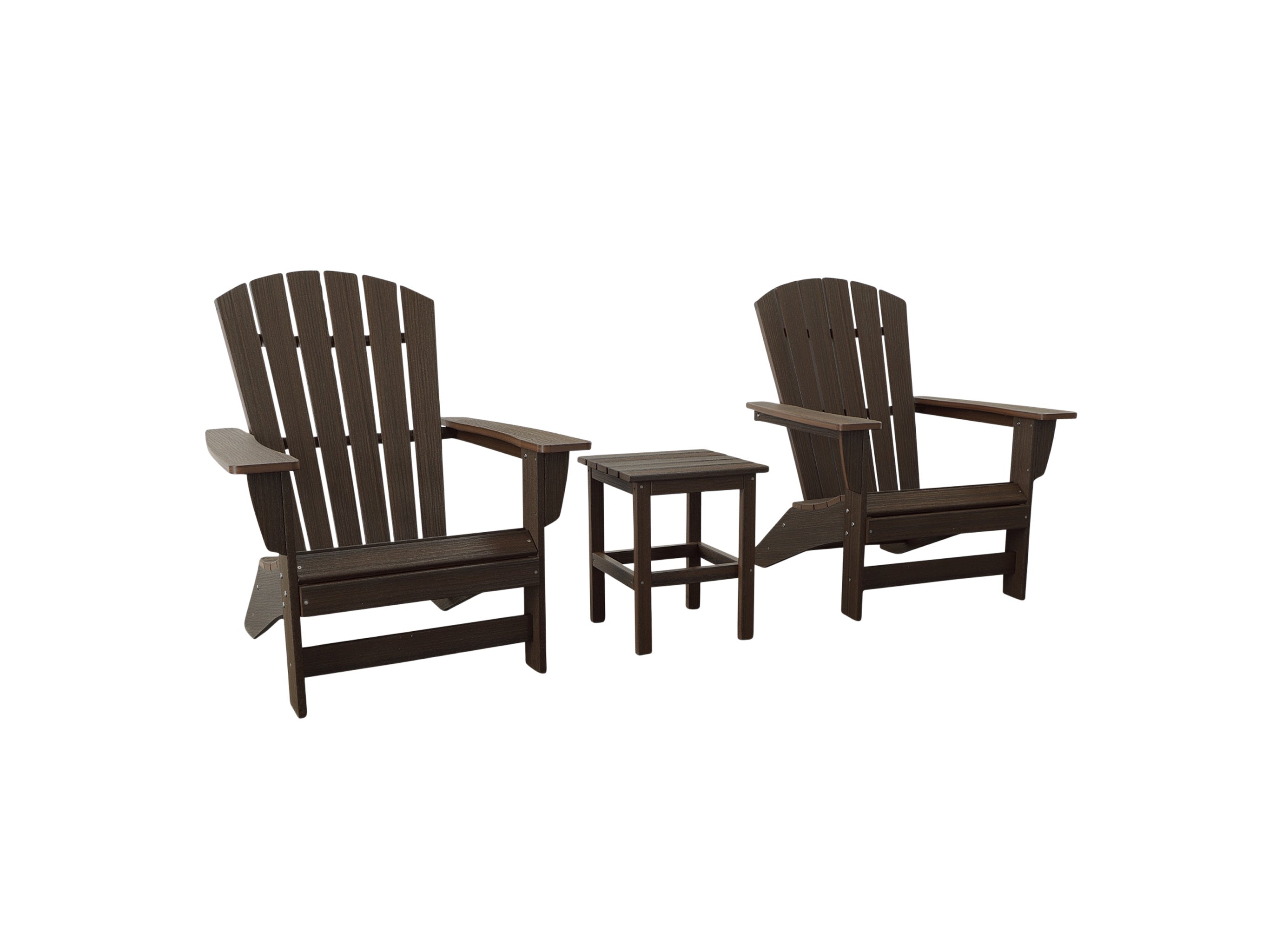 Brazilian Walnut Two Chair Set and Side Table Johnson Bay Adirondack Chair Blank Background