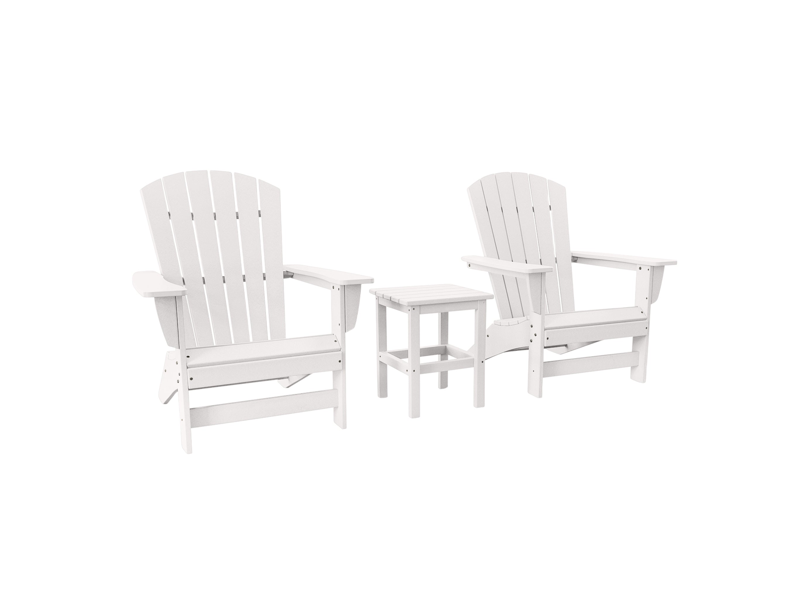 White Two Chair Set and Side Table Johnson Bay Adirondack Chair Blank Background