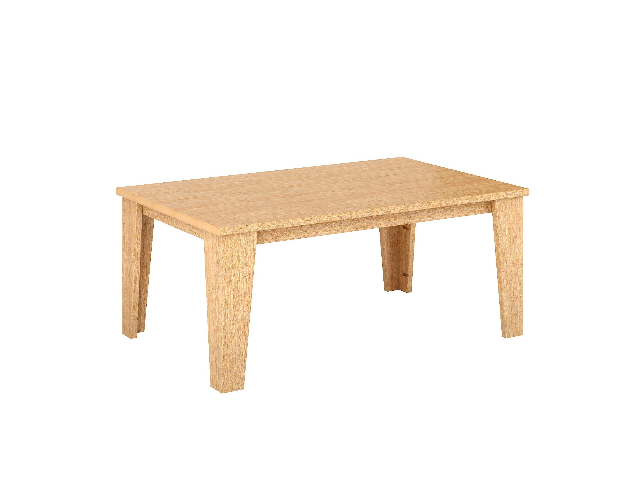 Natural Teak Modern Coffee Table Side View Blank Background