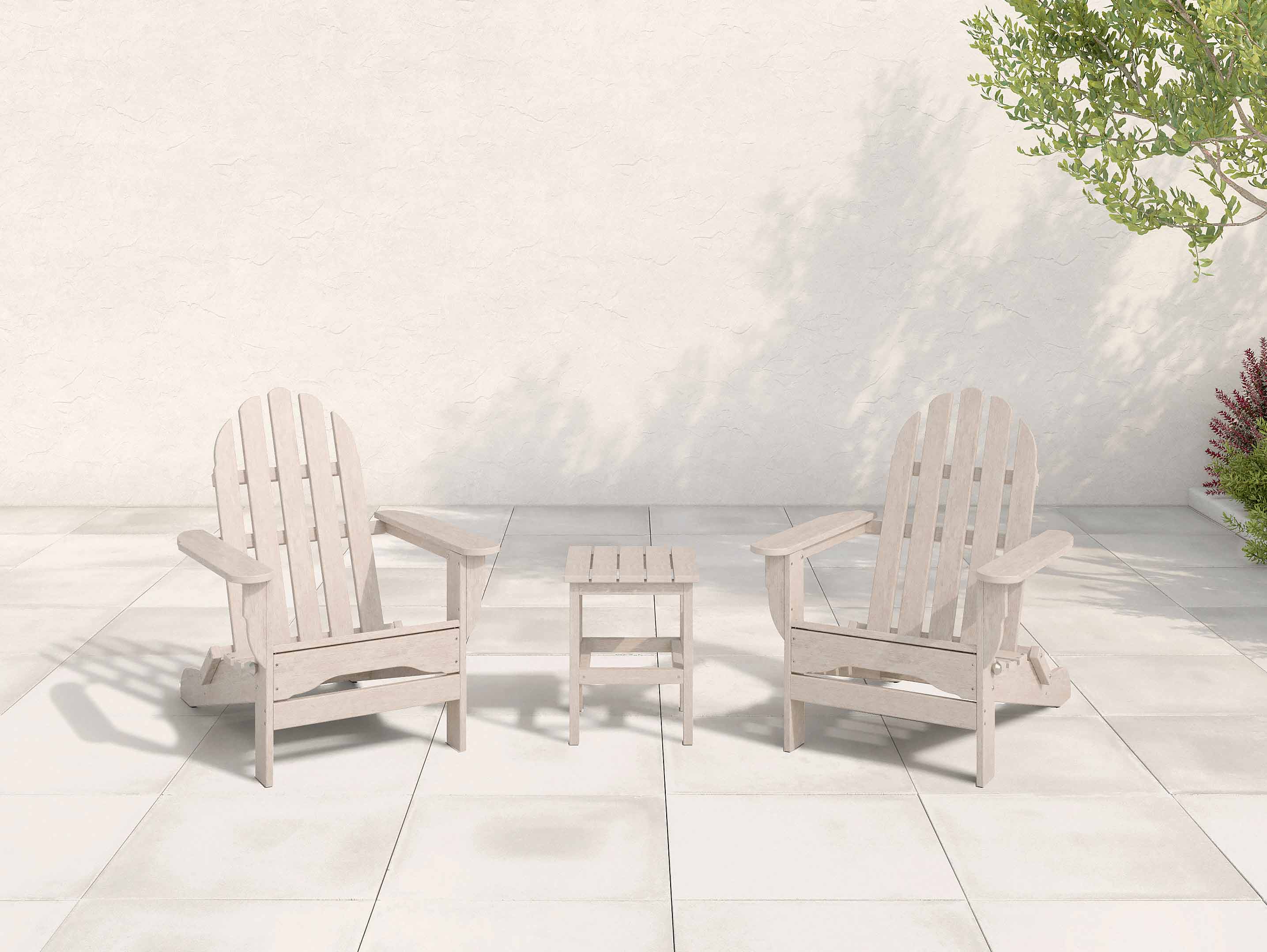 Paper Birch Two Chairs and Side Table Folding Adirondack Chair Patio Set