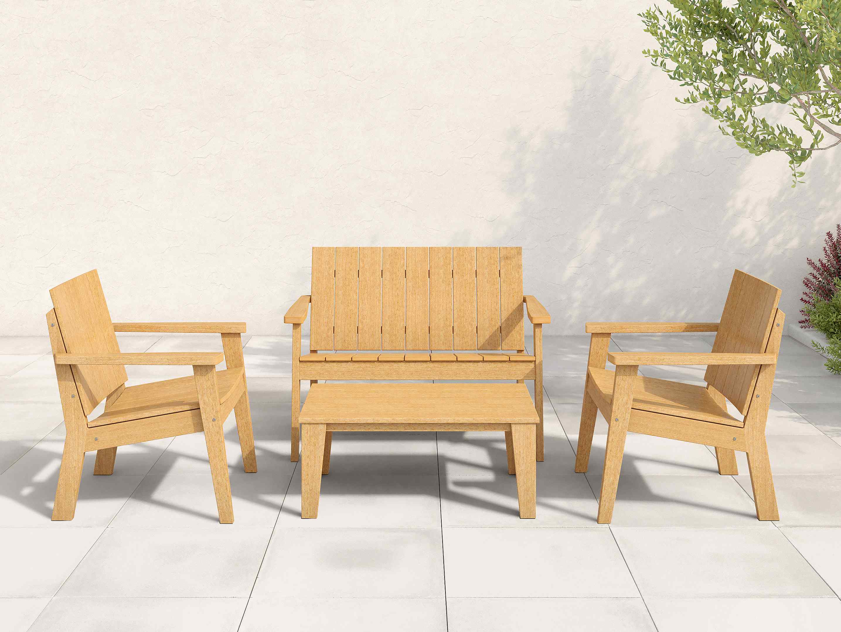 Ashland Chat Chair and Loveseat Set Natural Teak