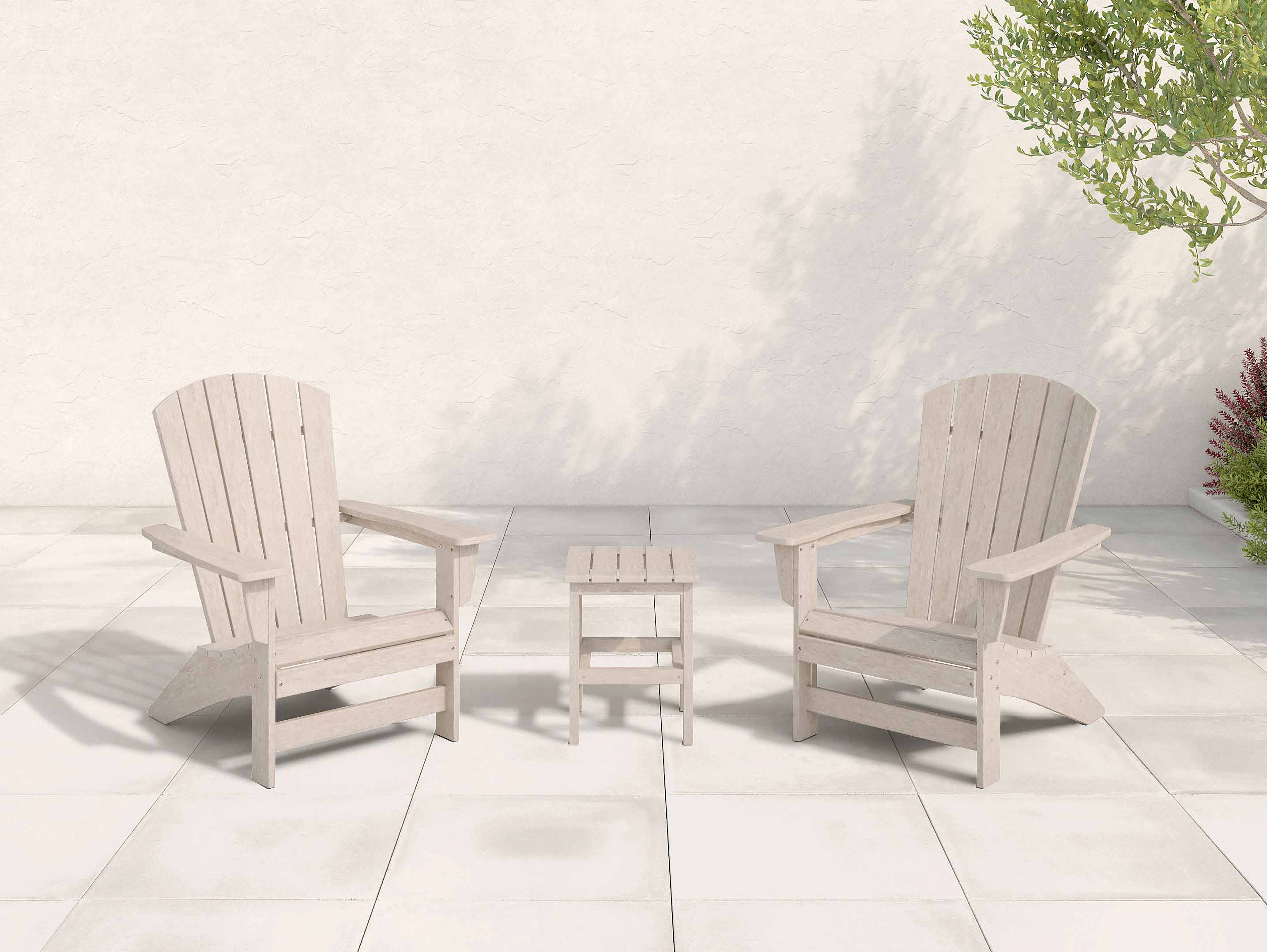 Set of two Johnson Bay Adirondack Chairs with side table in Paper Birch