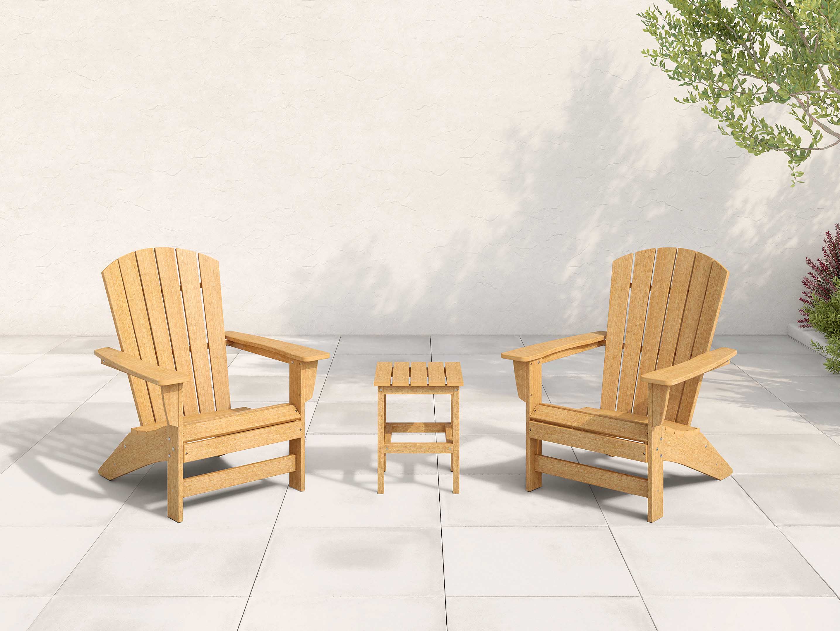 Natural Teak Johnson Bay Adirondack Chairs with Side Table