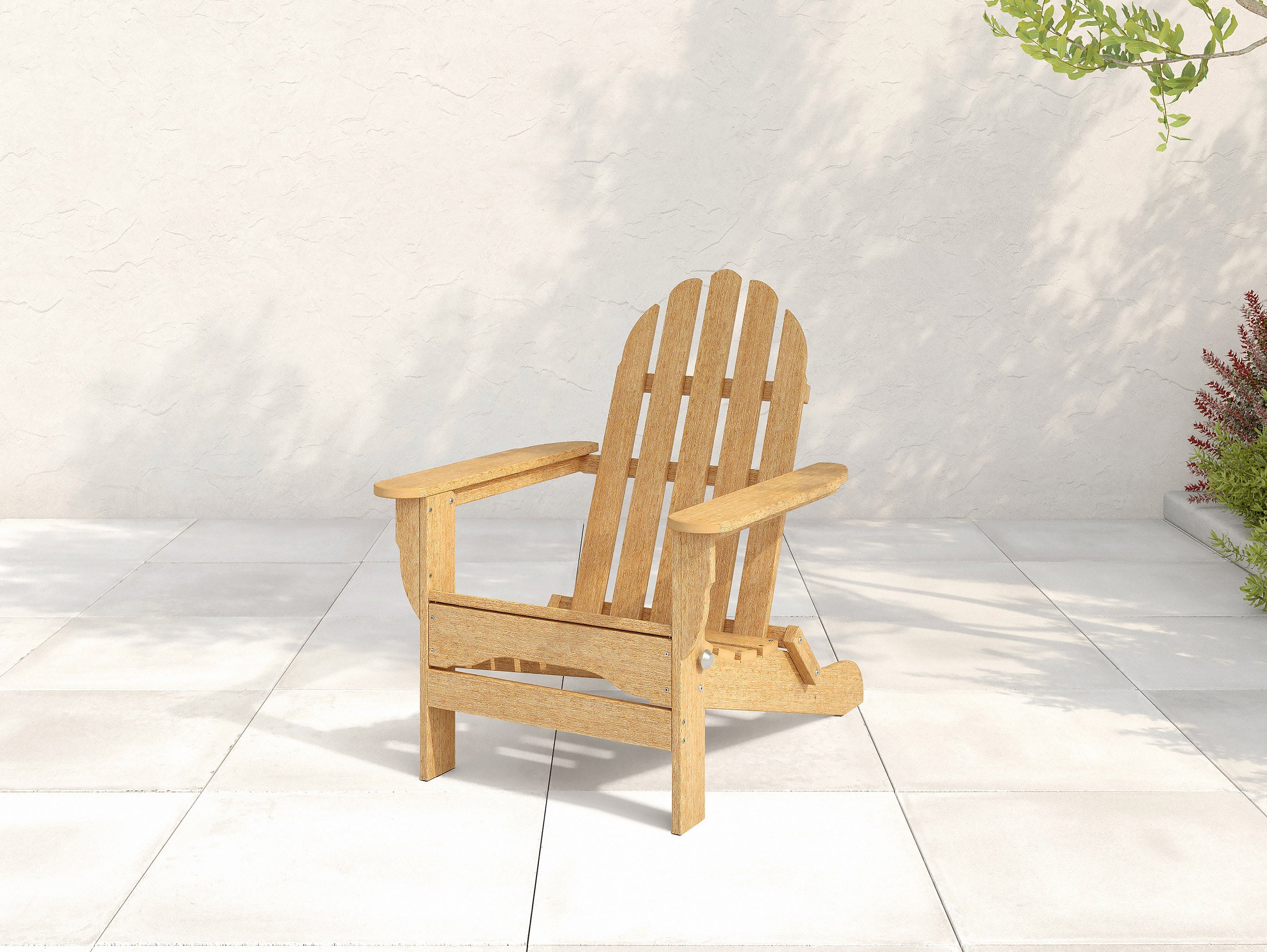 Featured Image - Natural Teak Folding Adirondack Chair on Patio