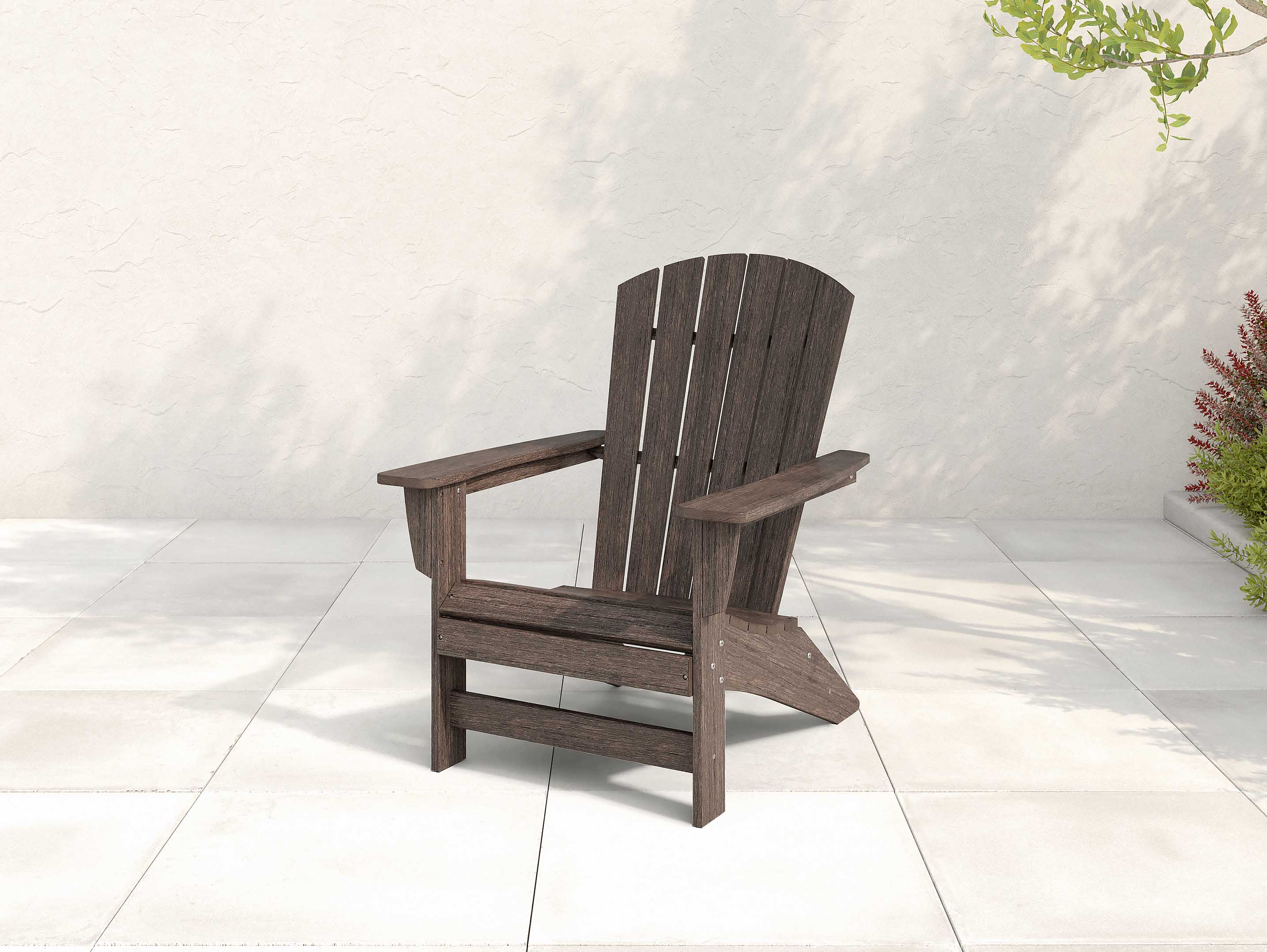 Coastal Gray Johnson Bay Adirondack Chair on shady patio