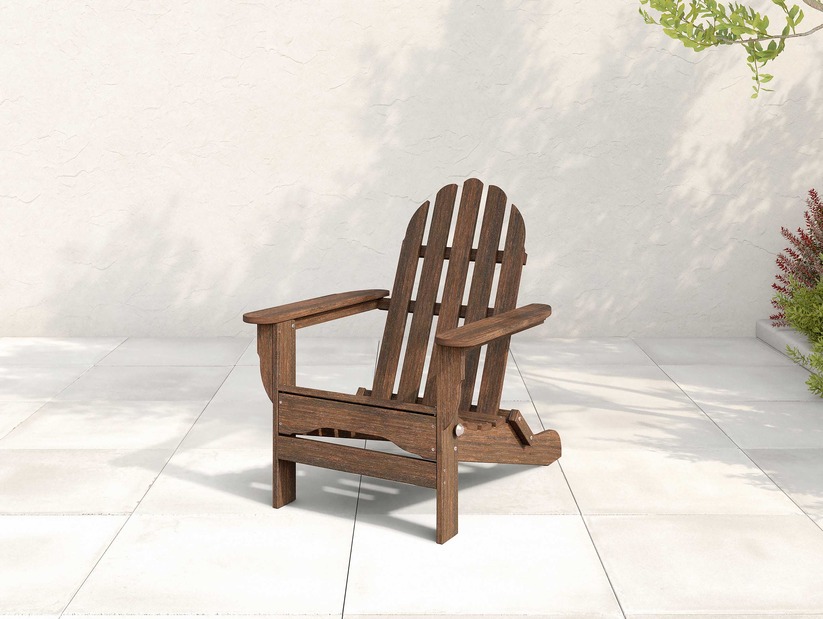 Brazilian Walnut Folding Adirondack Chair on Patio
