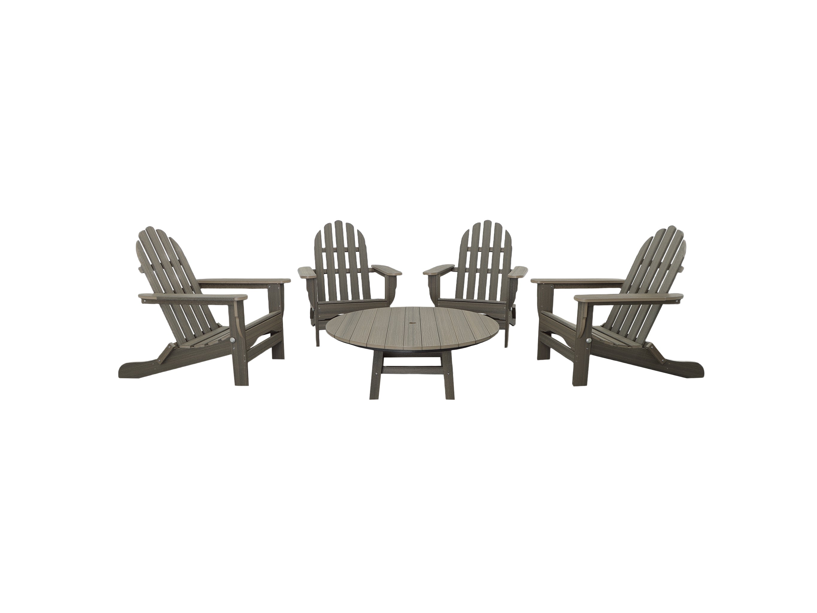 Coastal Gray Four Chairs and Madison Conversation Table Folding Adirondack Chair Blank Background