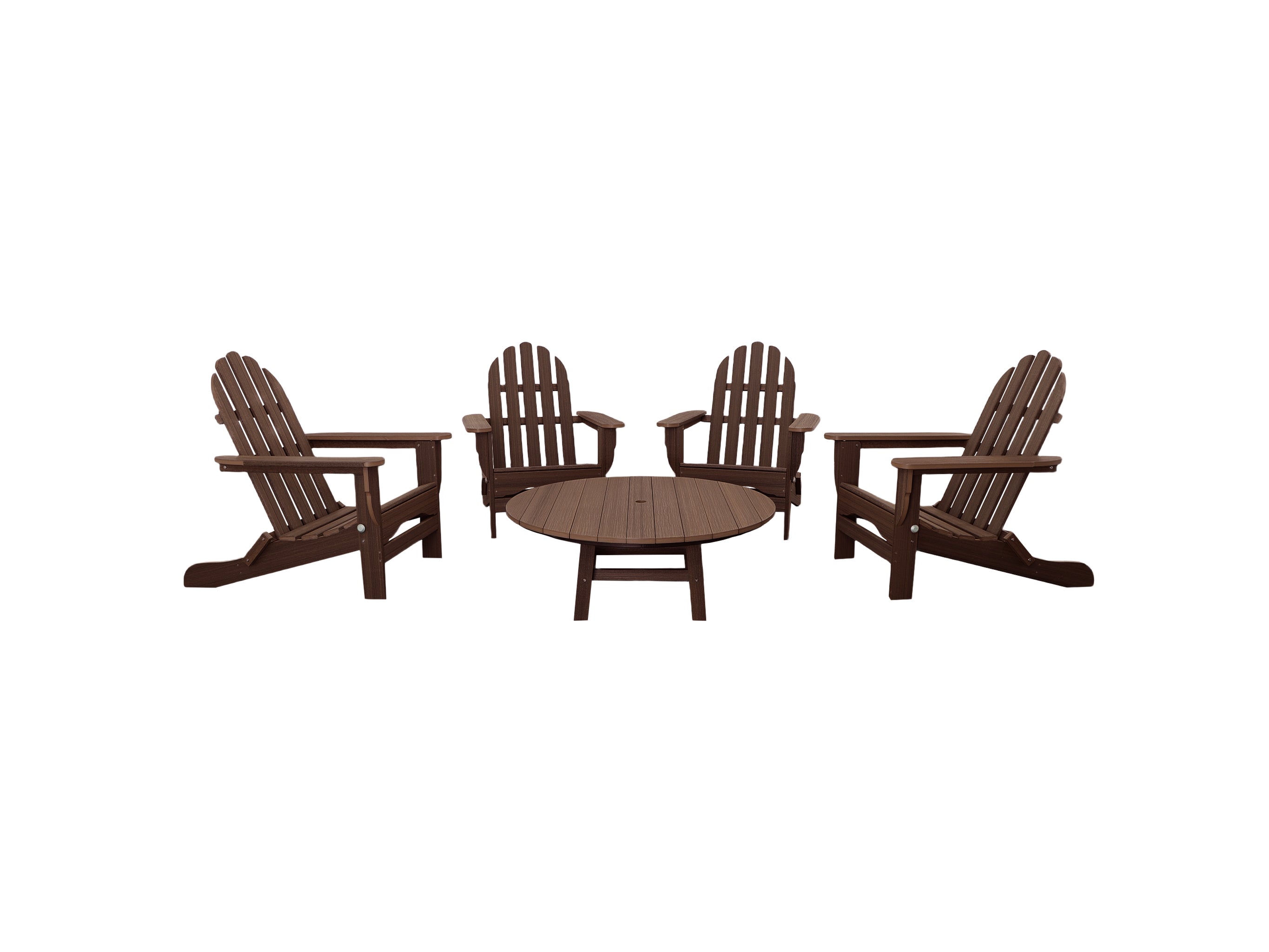 Brazilian Walnut Four Chairs and Madison Conversation Table Folding Adirondack Chair Blank Background