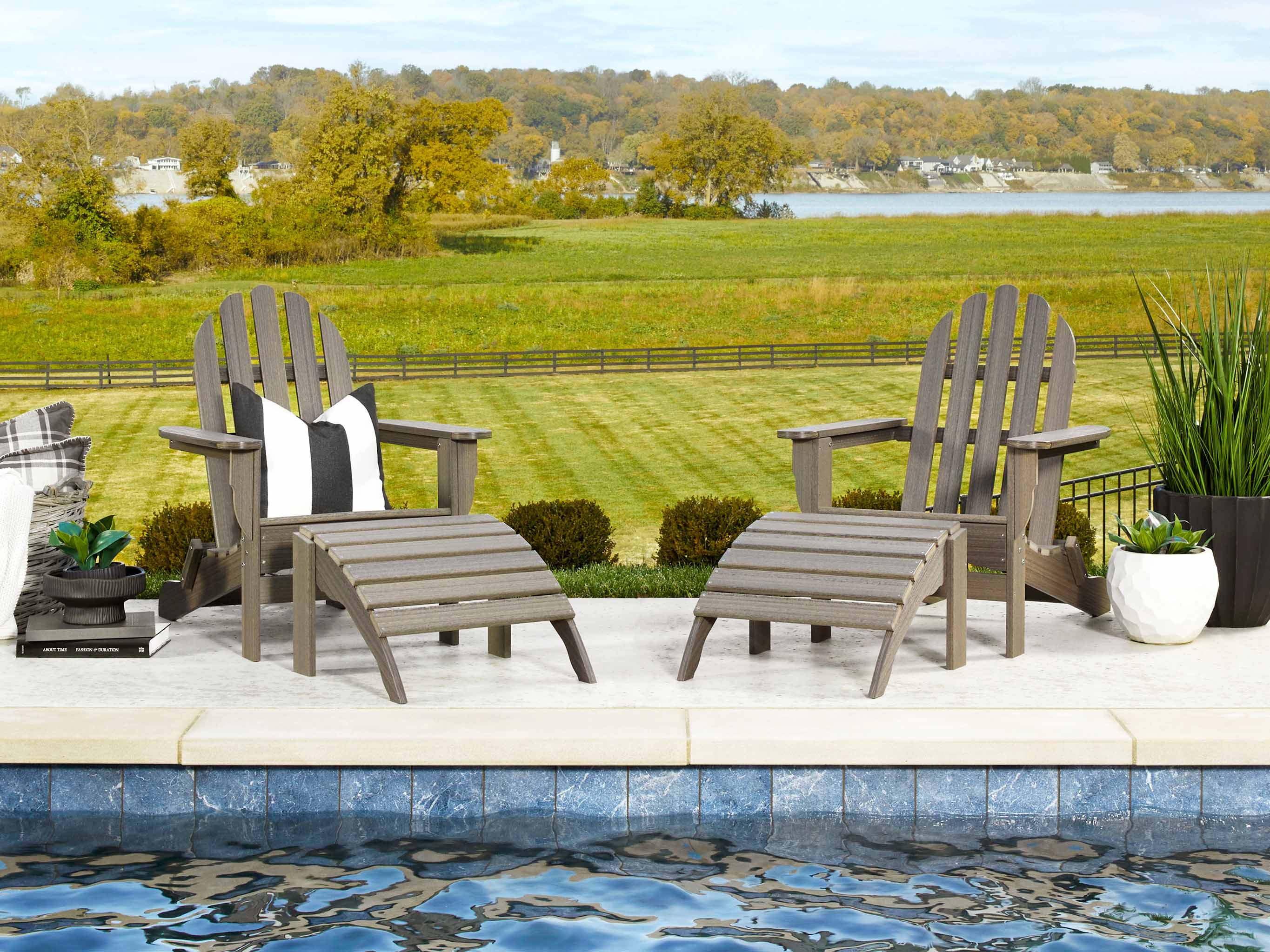 Two Classic Adirondack Chairs Poolside Furniture
