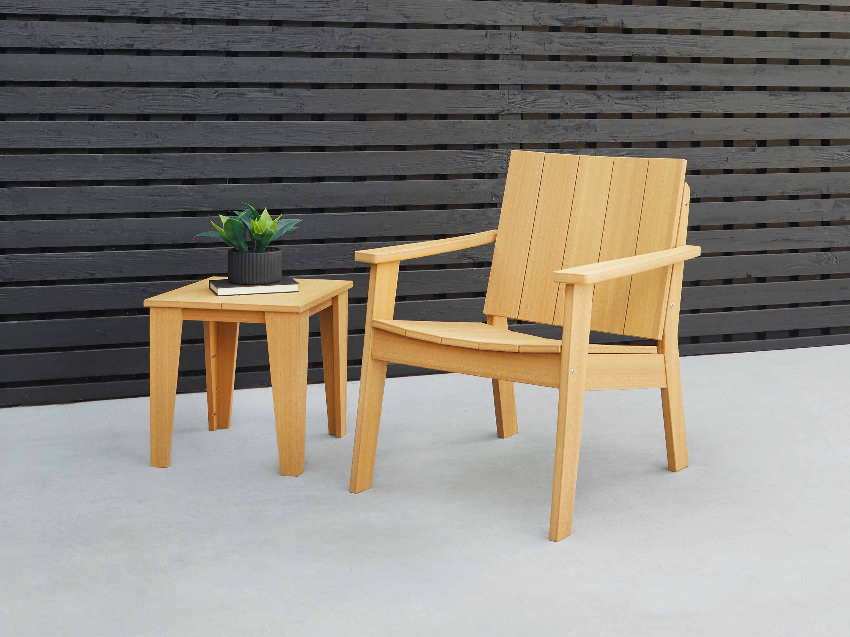 Modern Side Table and Ashland Chat Chair in Natural Teak